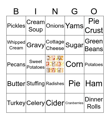 THANKSGIVING Bingo Card