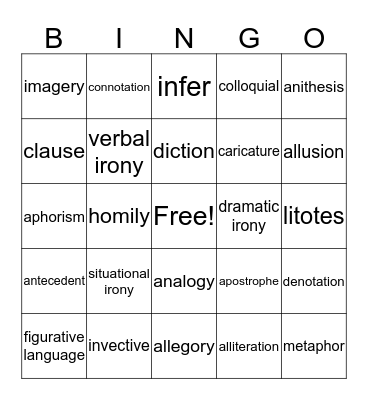 Literary Terms 1-3 Bingo Card