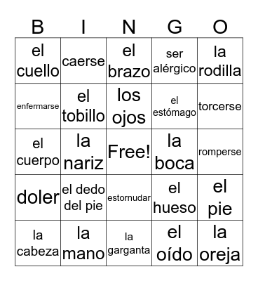 El cuerpo y la salud Bingo Card