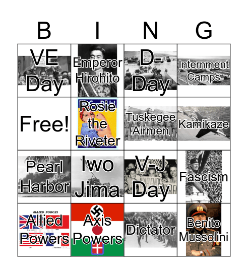 World War II Vocabulary  Bingo Card