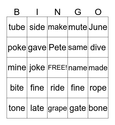 Untitled Bingo Card