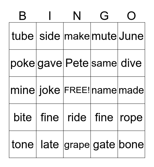 Untitled Bingo Card