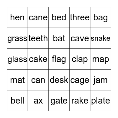 Lesson 44 Bingo Sheet Bingo Card