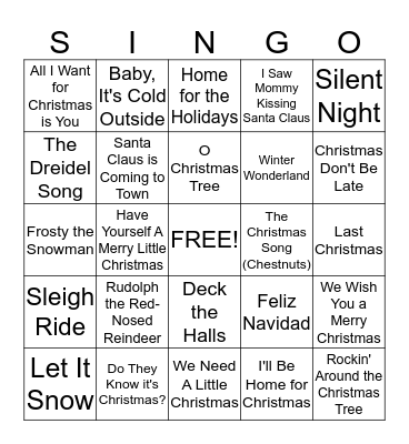 Holiday Singo Bingo Card