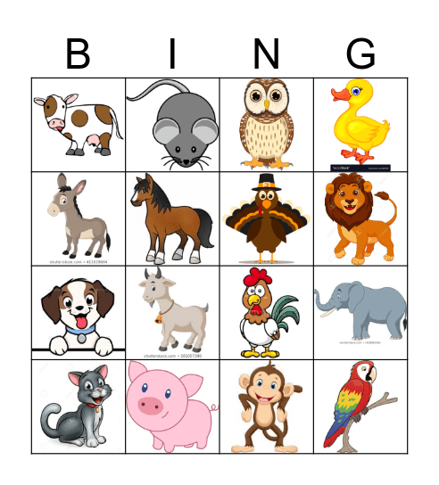Animals Bingo Card