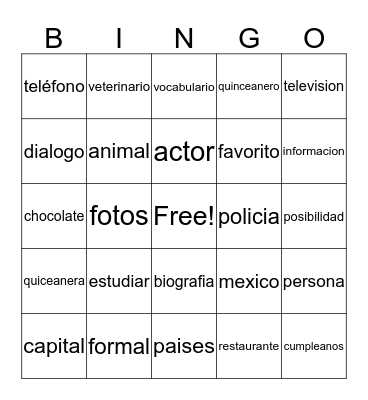 Los cognados Bingo Card