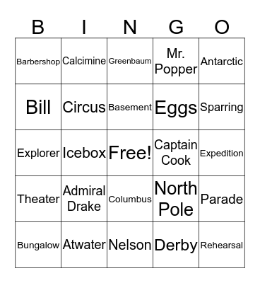 Mr. Popper's Penguins Bingo Card