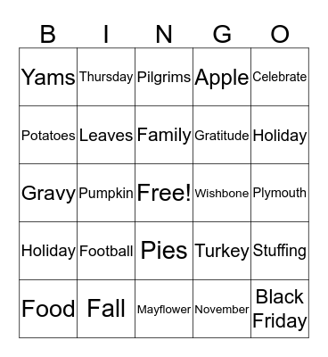 Turkey Bingo Card