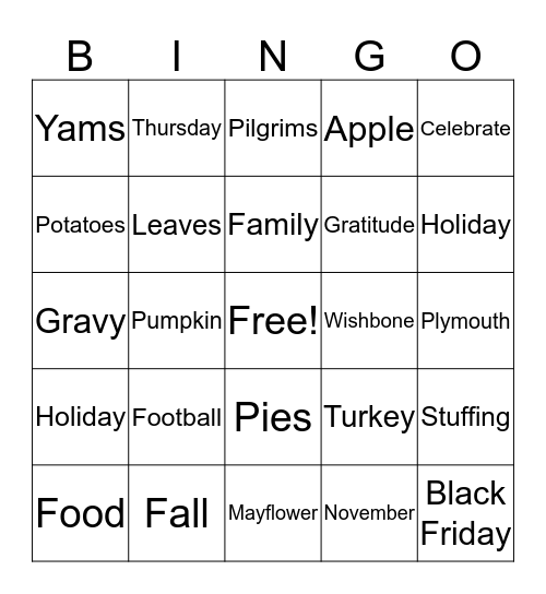 Turkey Bingo Card