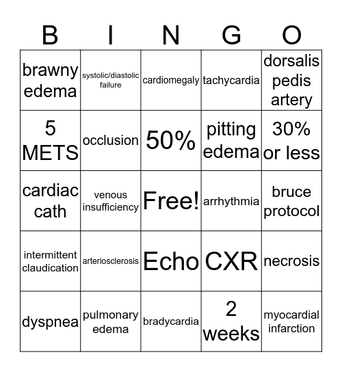 Cardio Bingo Card