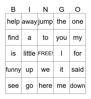 Sight Word Bingo! Bingo Card