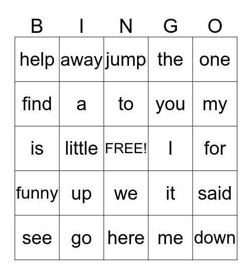 Sight Word Bingo! Bingo Card