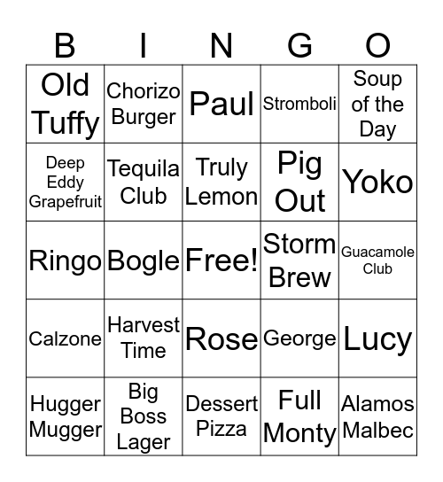 Abbey Road Fuquay Bingo Card