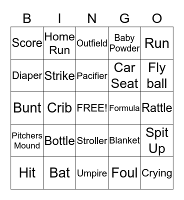 BaseBall Baby BINGO Card