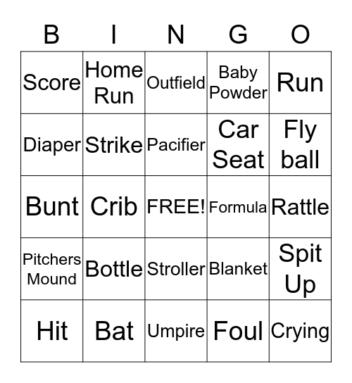 BaseBall Baby BINGO Card