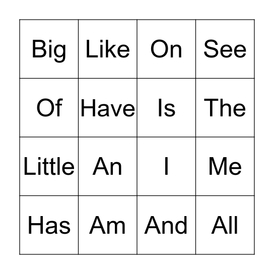 Power words Bingo Card
