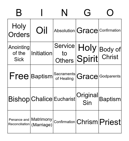 Seven Sacraments Bingo Card