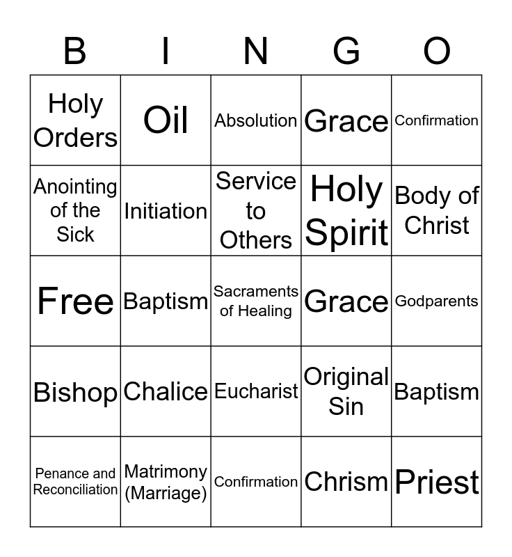 Seven Sacraments Bingo Card