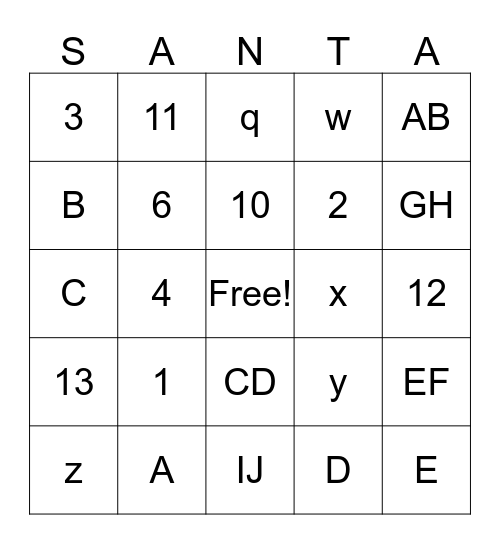 Christmas Bingo Card