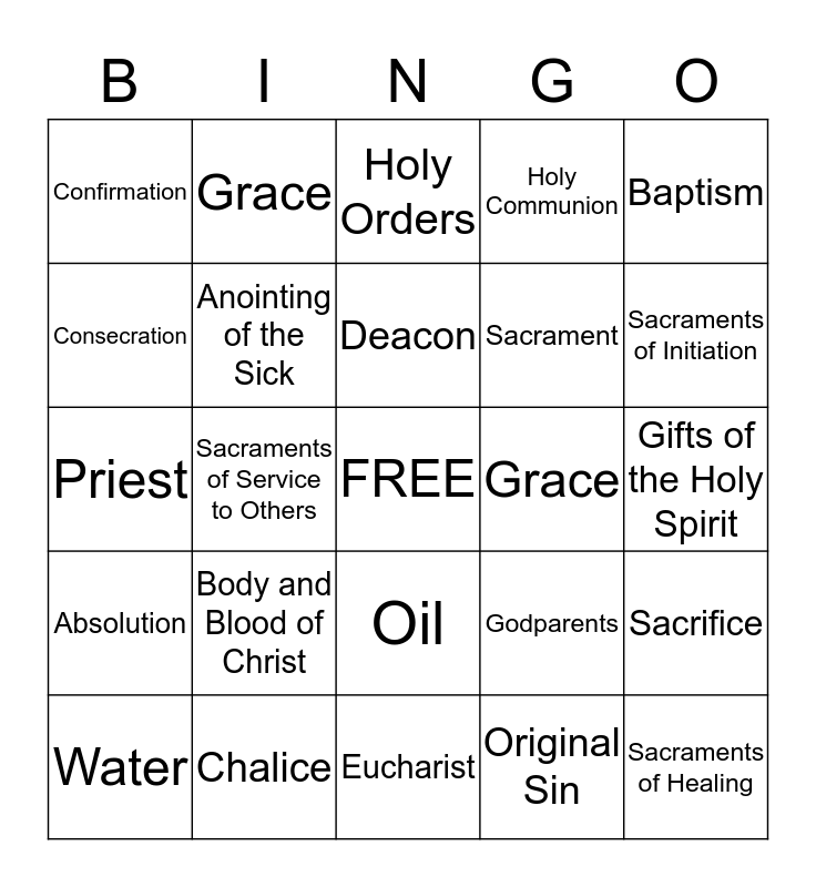 Seven Sacraments Bingo Card