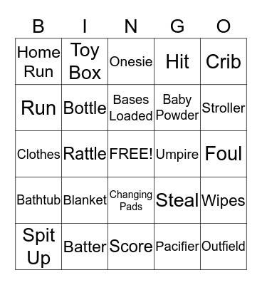 BaseBall Baby Bingo Card