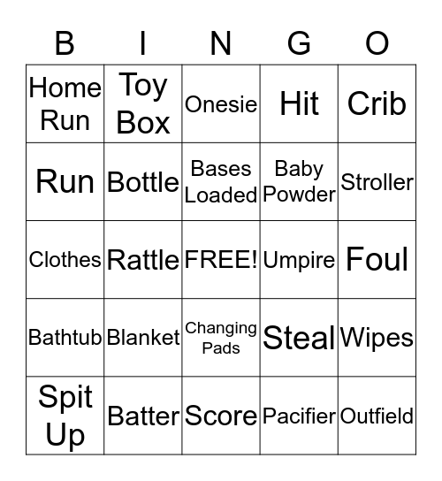 BaseBall Baby Bingo Card