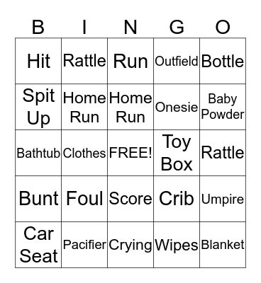 Baseball Baby Bingo Card