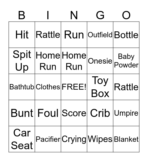 Baseball Baby Bingo Card