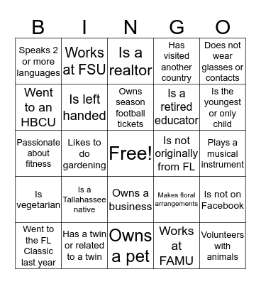 Getting to Know You Bingo Card