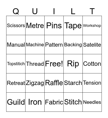 Quilting Fun Bingo Card