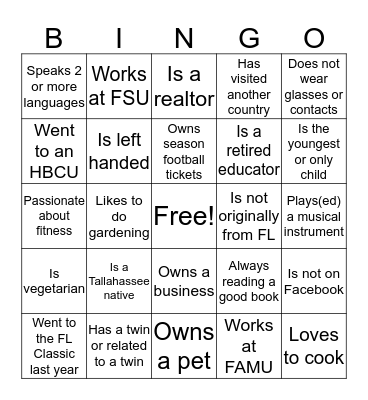 Getting to Know You Bingo Card