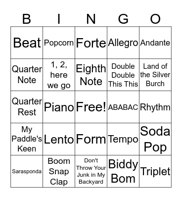 Music Bingo Card