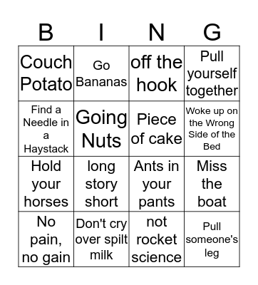 Idiom Bingo Card