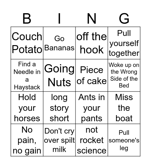 Idiom Bingo Card