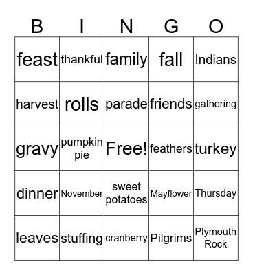 Thanksgiving Bingo Card