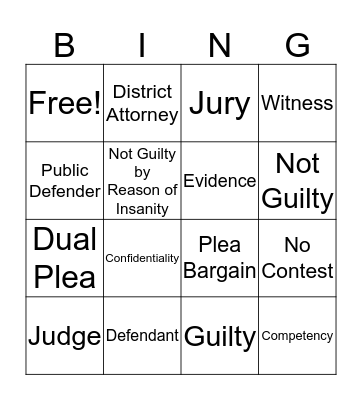 Legal Education  Bingo Card