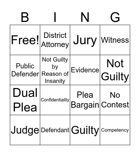 Legal Education  Bingo Card