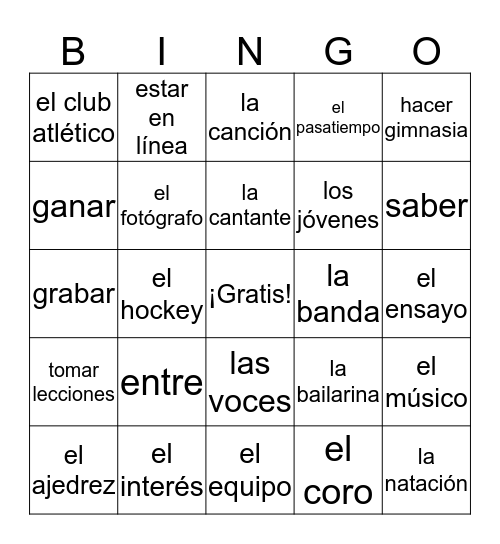 Las Actividades Extracurriculares Bingo Card