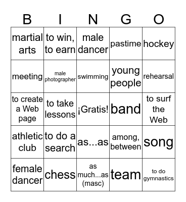 Extracurricular Activities Bingo Card