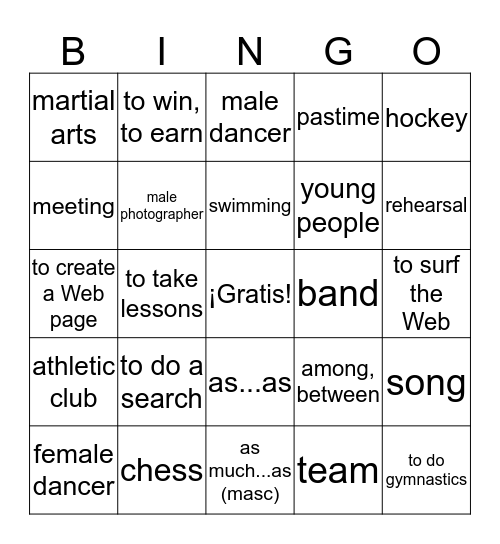 Extracurricular Activities Bingo Card