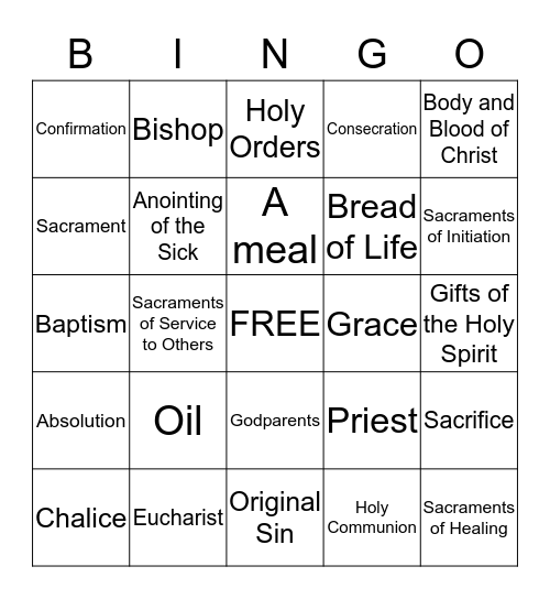 Seven Sacraments Bingo Card