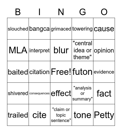 Vocab Bingo Card