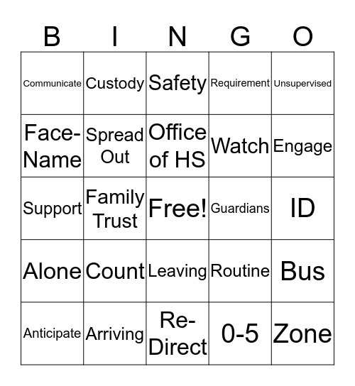 Active Supervision Bingo Card