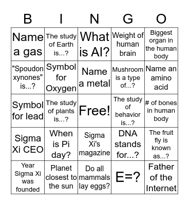 Sigma Xi Bingo Card