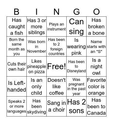 Icebreaker Bingo Card