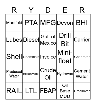 Ryder Holiday Party Bingo Card