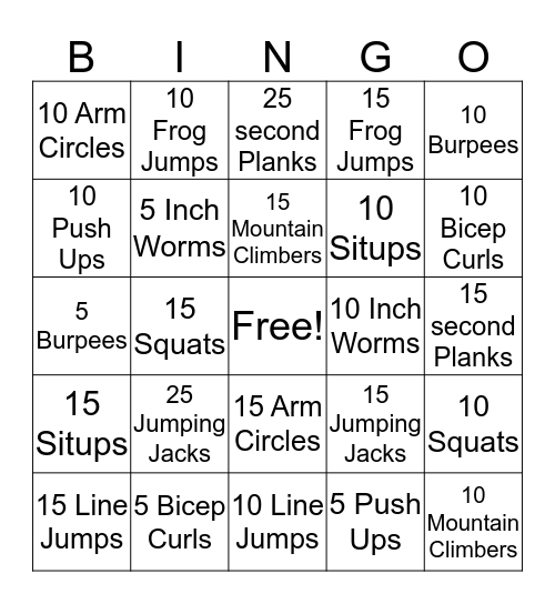 Better Bodies 757 Thanksgiving Family Fitness Bingo Card