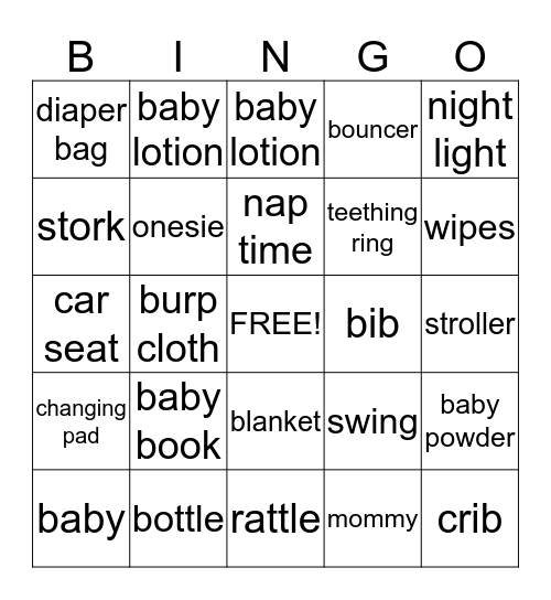 ANNA'S BABY SHOWER BINGO Card