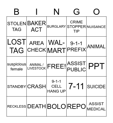 CALLTAKER Bingo Card