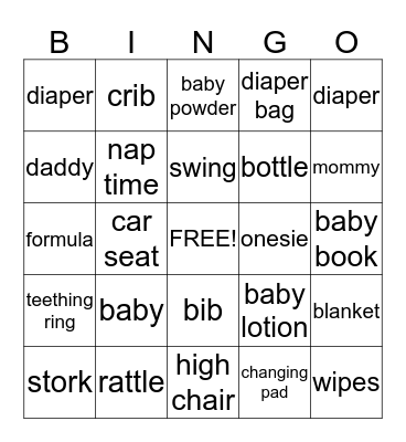 ANNA'S BABY SHOWER BINGO Card